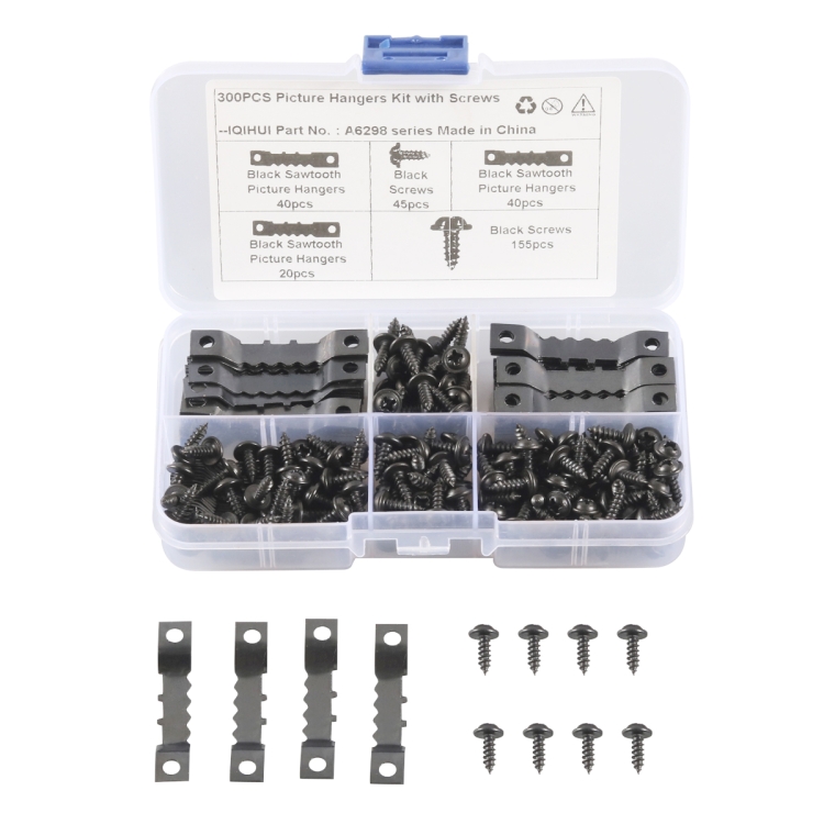 

A6298 300 in 1 RV High-bow Double-sided Serrated Hanger Hooks with Self-tapping Screws(Black)