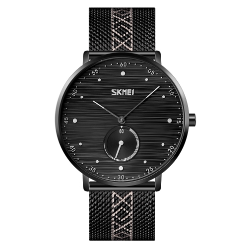 

SKMEI 9218 Men Horizontal Striped Arabic Numeral Dial Mesh Belt Quartz Watch(Black)