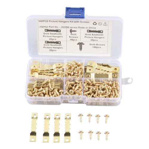 

A6299 300 in 1 RV High-bow Double-sided Serrated Hanger Hooks with Self-tapping Screws(Gold)