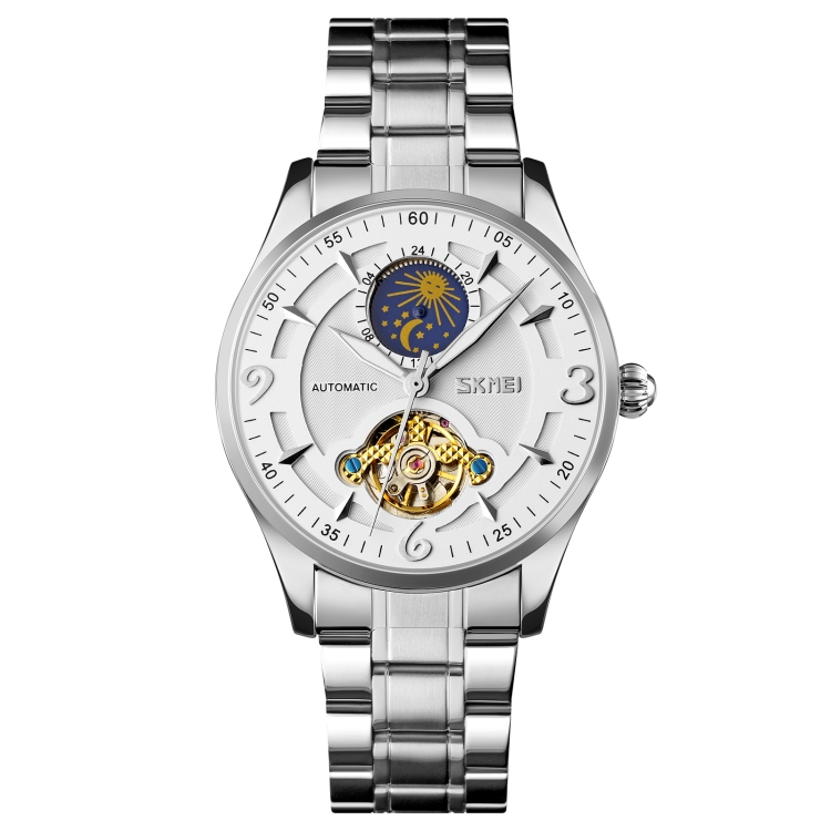 

SKMEI 9239 Men Moonphase Stainless Steel Strap Automatic Mechanical Watch(Silver)