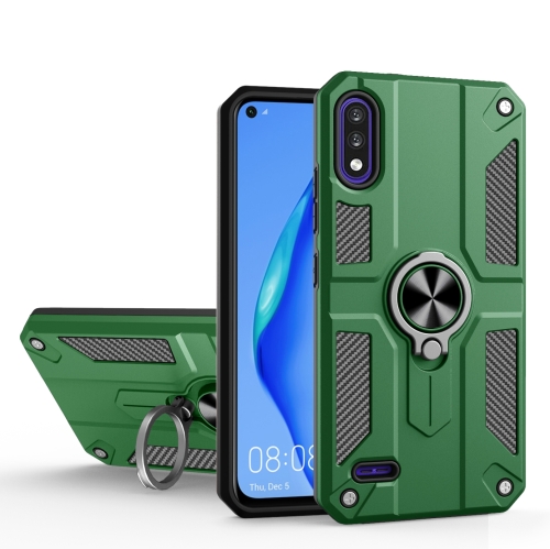 

For LG K22 Carbon Fiber Pattern PC + TPU Protective Case with Ring Holder(Green)