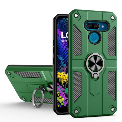 

For LG K50 Carbon Fiber Pattern PC + TPU Protective Case with Ring Holder(Green)