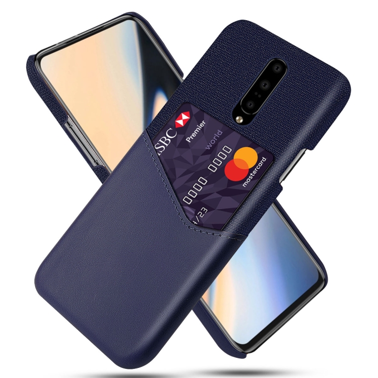 

For OnePlus 7 Cloth Texture PC + PU Leather Back Cover Shockproof Case with Card Slot(Blue)