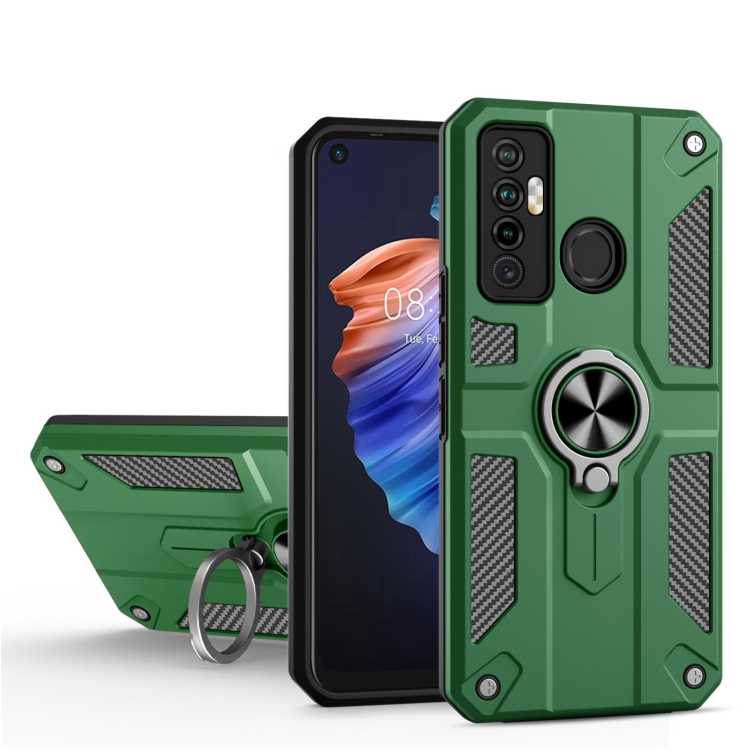 

For Tecno Camon 17 Carbon Fiber Pattern PC + TPU Protective Case with Ring Holder(Green)