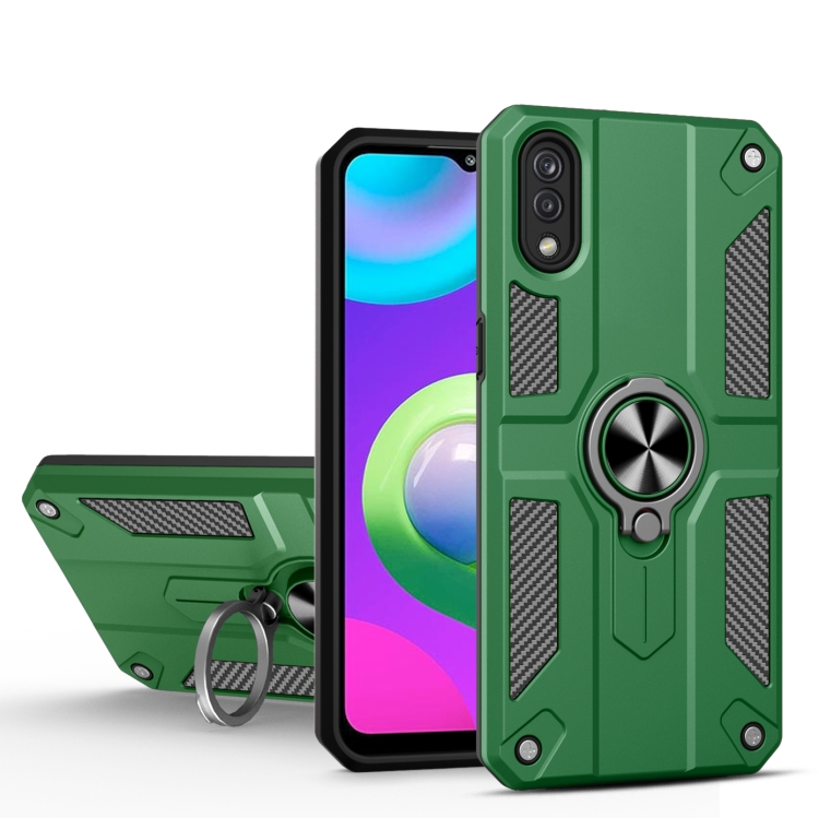

For Samsung Galaxy A02 Carbon Fiber Pattern PC + TPU Protective Case with Ring Holder(Green)