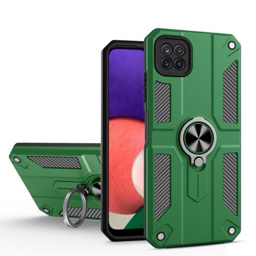 

For Samsung Galaxy A22 5G Carbon Fiber Pattern PC + TPU Protective Case with Ring Holder(Green)