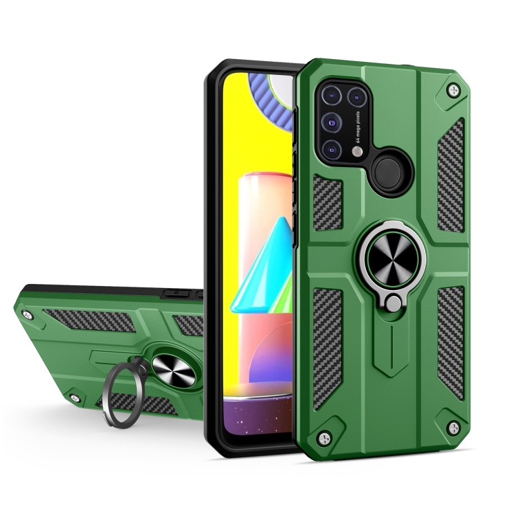 

For Samsung Galaxy M31 Carbon Fiber Pattern PC + TPU Protective Case with Ring Holder(Green)