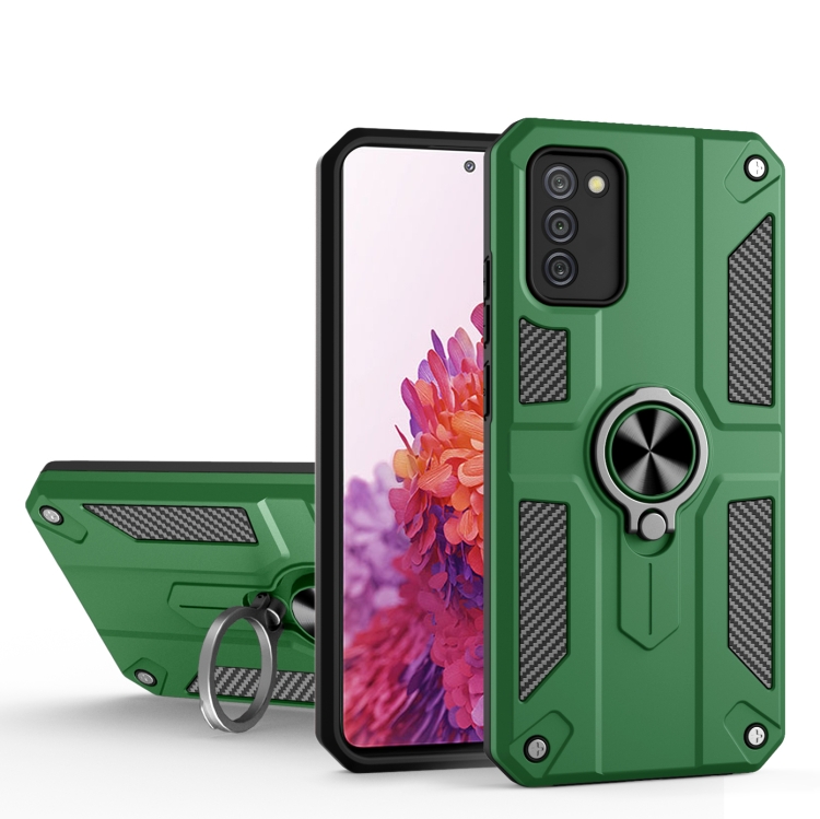 

For Samsung Galaxy S20 Carbon Fiber Pattern PC + TPU Protective Case with Ring Holder(Green)