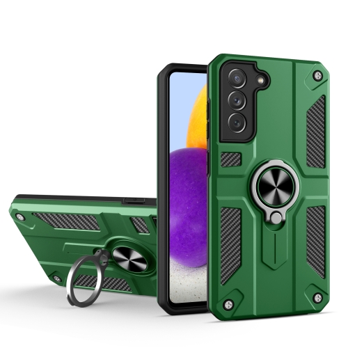 

For Samsung Galaxy S21+ 5G Carbon Fiber Pattern PC + TPU Protective Case with Ring Holder(Green)