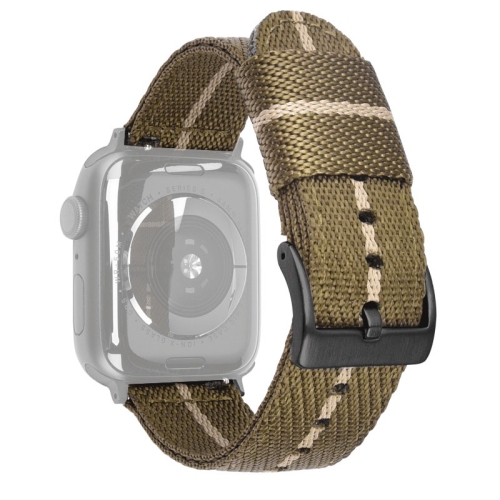 

Nylon Braid Black Buckle Replacement Strap Watchband For Apple Watch Series 7 45mm / 6 & SE & 5 & 4 44mm / 3 & 2 & 1 42mm(Brown Beige)