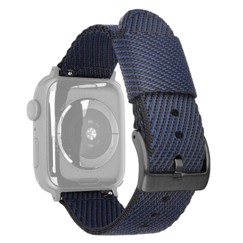 

Nylon Braid Black Buckle Replacement Strap Watchband For Apple Watch Series 7 45mm / 6 & SE & 5 & 4 44mm / 3 & 2 & 1 42mm(Blue Black)