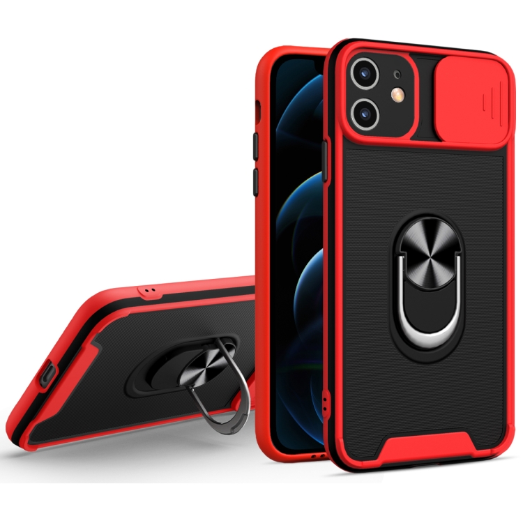

Sliding Camera Cover Design TPU + PC Magnetic Shockproof Case with Ring Holder For iPhone 12 mini(Red)