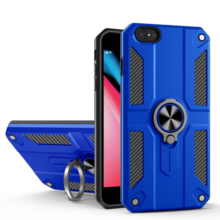 

Carbon Fiber Pattern PC + TPU Protective Case with Ring Holder For iPhone 8 / 7(Dark Blue)