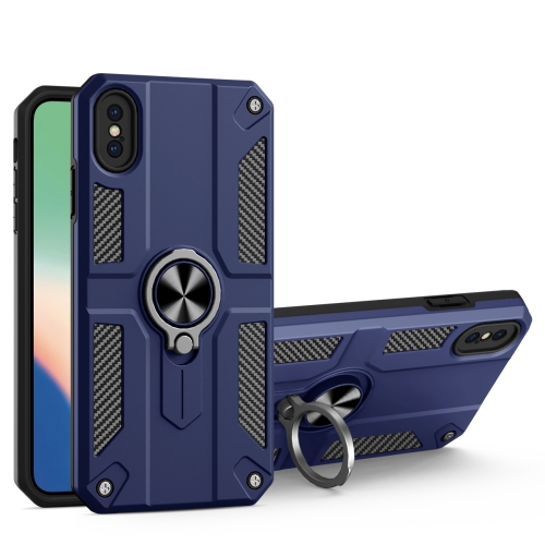 

Carbon Fiber Pattern PC + TPU Protective Case with Ring Holder For iPhone XS Max(Sapphire Blue)