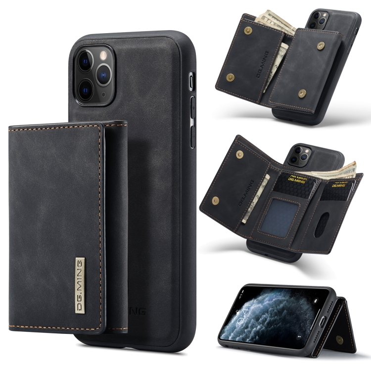 

DG.MING M1 Series 3-Fold Multi Card Wallet + Magnetic Back Cover Shockproof Case with Holder Function For iPhone 11 Pro(Black)