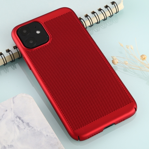 

For iPhone 11 Mesh Solid Color Plastic Protective Case(Red)