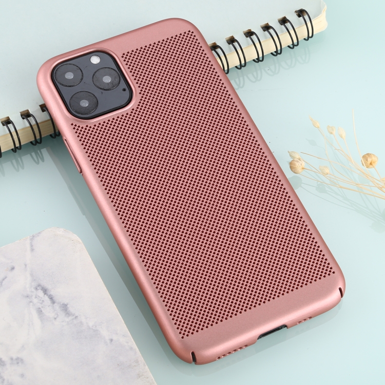 

For iPhone 11 Pro Max Mesh Solid Color Plastic Protective Case(Rose Gold)