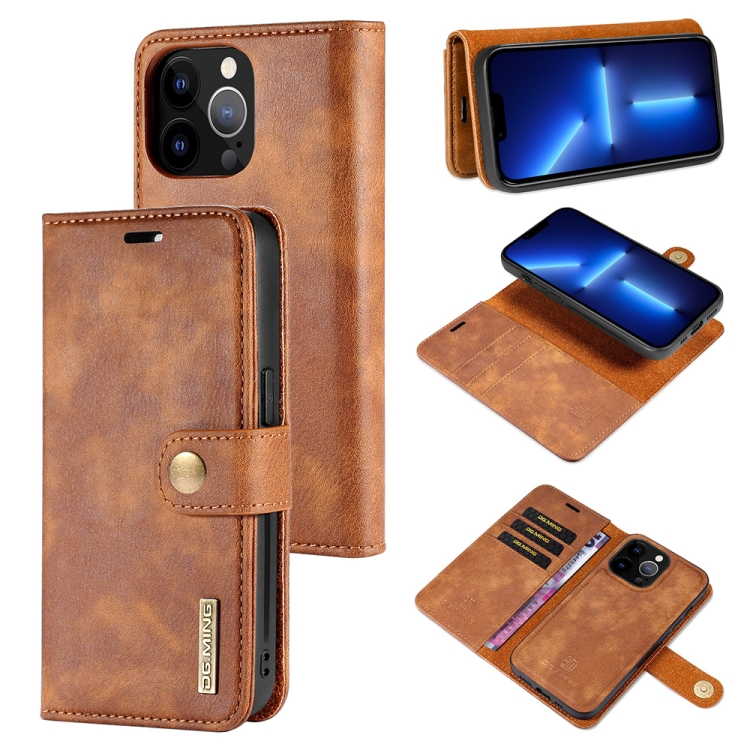 

DG.MING Crazy Horse Texture Flip Detachable Magnetic Leather Case with Holder & Card Slots & Wallet For iPhone 13 Pro(Brown)