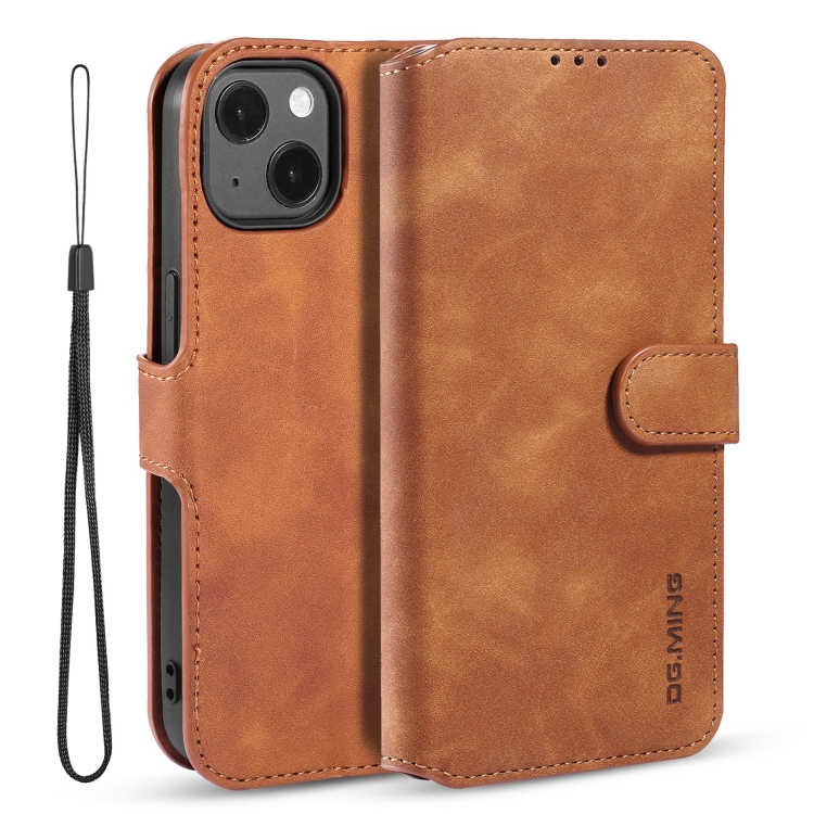 

DG.MING Retro Oil Side Horizontal Flip Leather Case with Holder & Card Slots & Wallet For iPhone 13(Brown)