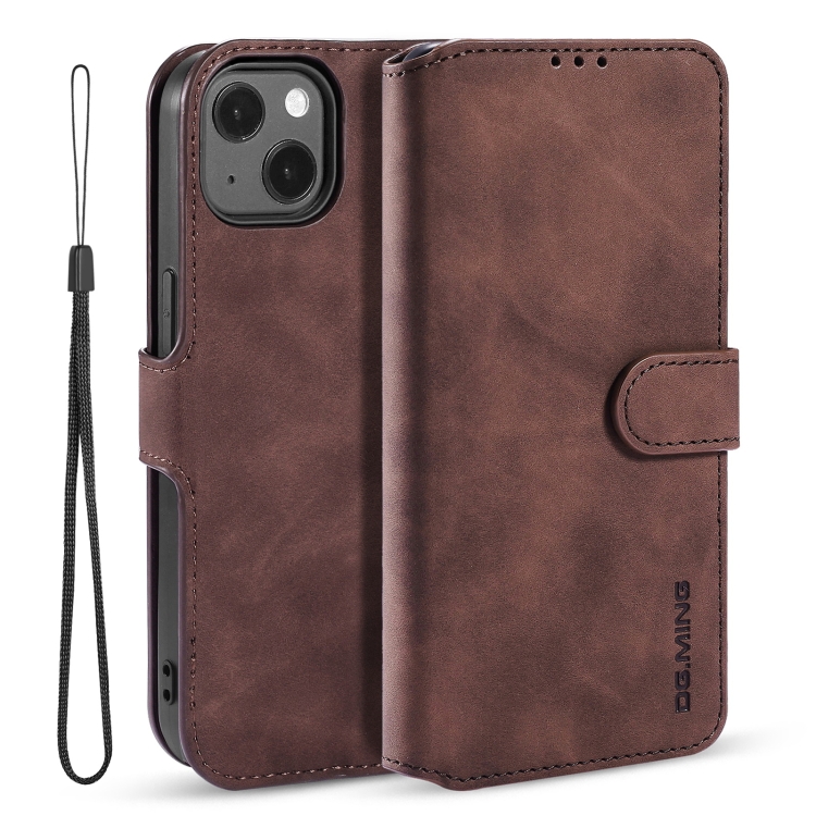 

DG.MING Retro Oil Side Horizontal Flip Leather Case with Holder & Card Slots & Wallet For iPhone 13(Coffee)