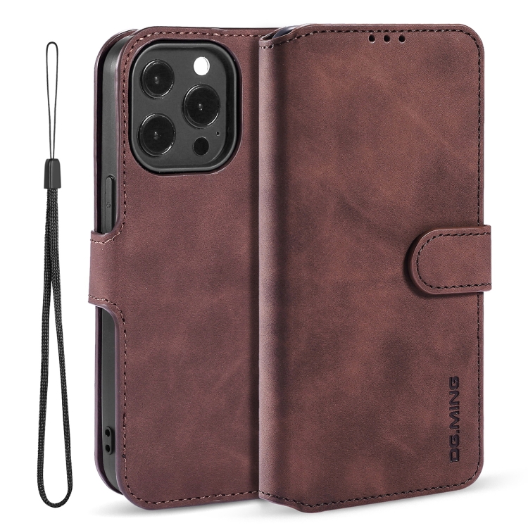 

DG.MING Retro Oil Side Horizontal Flip Leather Case with Holder & Card Slots & Wallet For iPhone 13 Pro(Coffee)