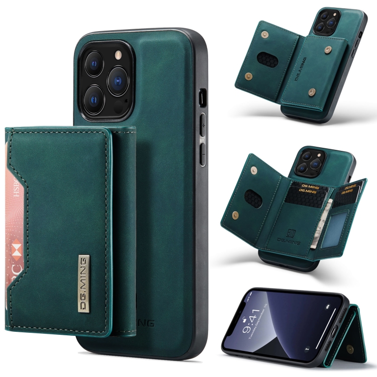 

DG.MING M2 Series 3-Fold Card Bag + Magnetic Shockproof Case with Wallet & Holder Function For iPhone 13 Pro(Green)