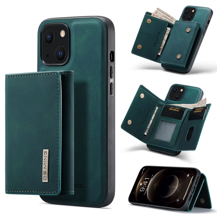

DG.MING M1 Series 3-Fold Multi Card Wallet + Magnetic Shockproof Case with Holder Function For iPhone 13(Green)