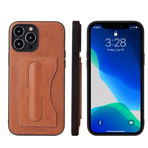 

Fierre Shann Full Coverage Protective Leather Case with Holder & Card Slot For iPhone 13 Pro(Brown)