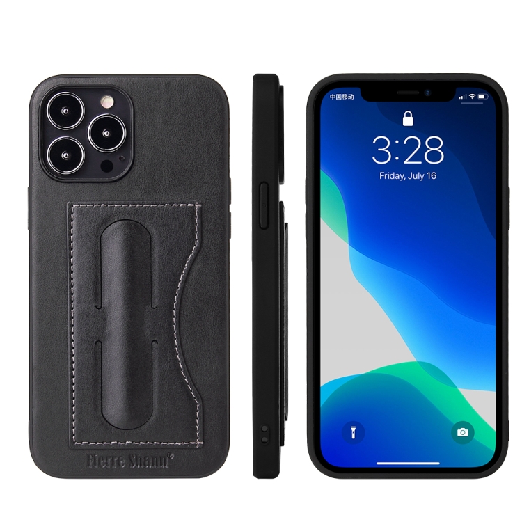 

Fierre Shann Full Coverage Protective Leather Case with Holder & Card Slot For iPhone 13 Pro(Black)