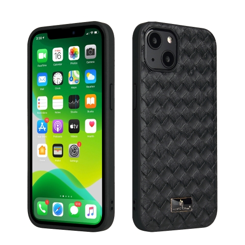 

Fierre Shann Leather Texture Phone Back Cover Case For iPhone 13(Woven Black)