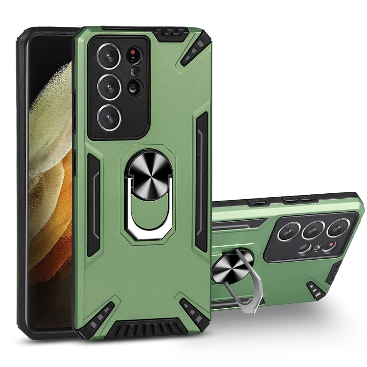 

For Samsung Galaxy S21 Ultra 5G PC + TPU Protective Case with 360 Degrees Rotatable Ring Holder(Dark Green)