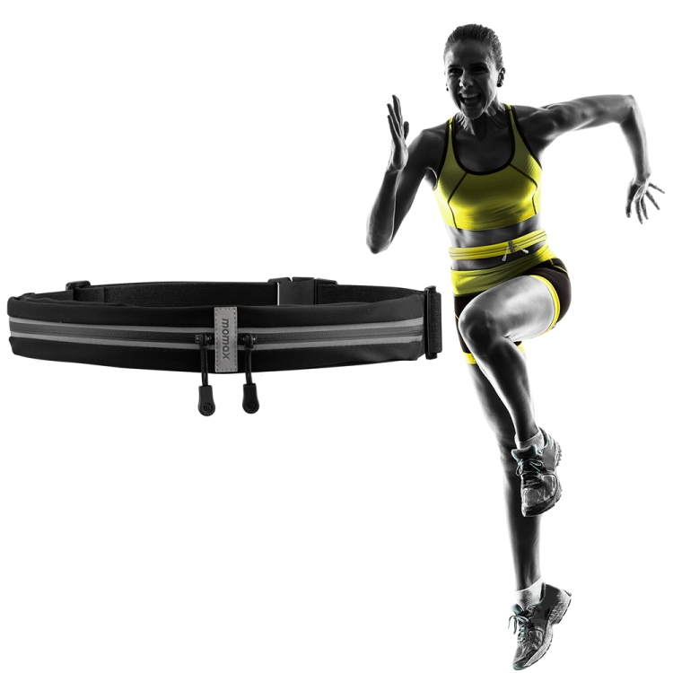 

MOMAX SR27D XFIT Double Compartment Sports Waist Bag with Reflective Strip & Earphone Hole(Black)