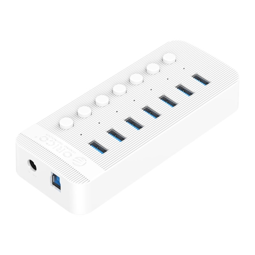 

ORICO CT2U3-7AB-WH 7 In 1 Plastic Stripes Multi-Port USB HUB with Individual Switches, AU Plug(White)