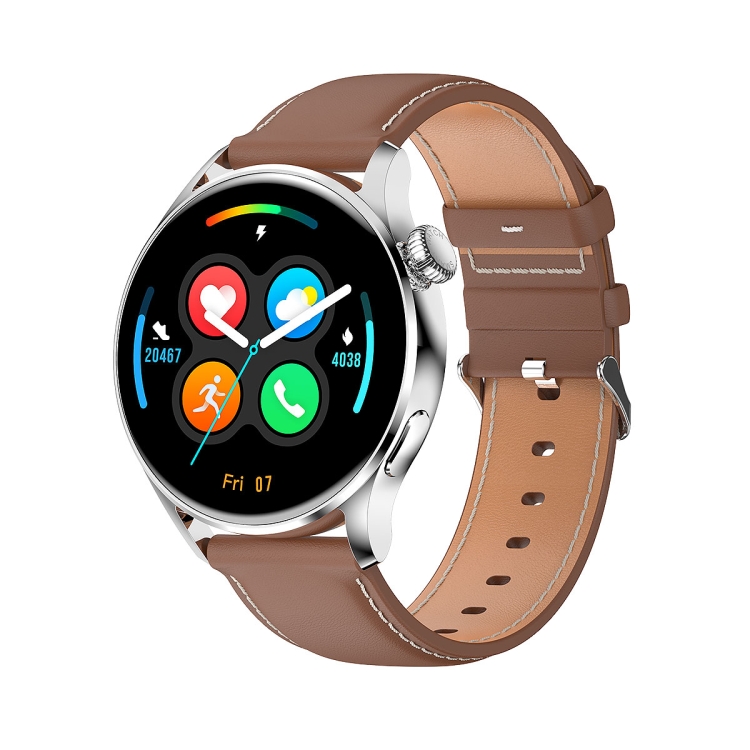 

HK3 1.28 inch IPS Touch Screen Bluetooth 4.0 IP68 Waterproof Smart Watch, Support Sleep Monitor / Bluetooth Call / Heart Rate Monitor / Blood Pressure Monitoring, Style: Leather Strap(Brown)