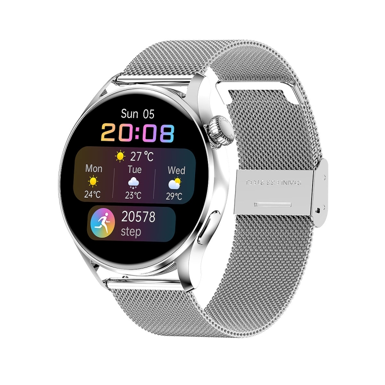 

HK3 1.28 inch IPS Touch Screen Bluetooth 4.0 IP68 Waterproof Smart Watch, Support Sleep Monitor / Bluetooth Call / Heart Rate Monitor / Blood Pressure Monitoring, Style: Steel Strap(Silver)