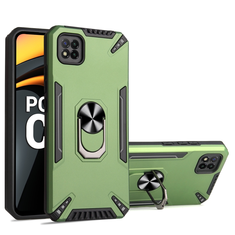 

For Xiaomi Poco C3 PC + TPU Protective Case with 360 Degrees Rotatable Ring Holder(Dark Green)