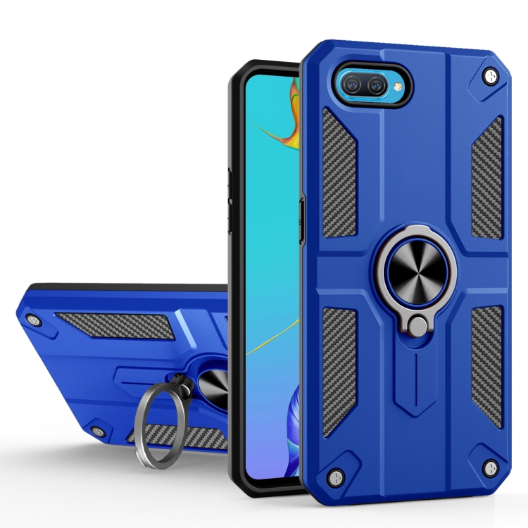 

Carbon Fiber Pattern PC + TPU Protective Case with Ring Holder For OPPO A3s(Dark Blue)