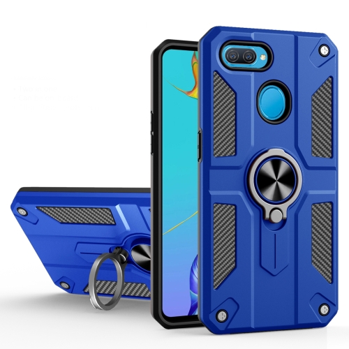 

Carbon Fiber Pattern PC + TPU Protective Case with Ring Holder For OPPO A12 / A5s / A7(Dark Blue)