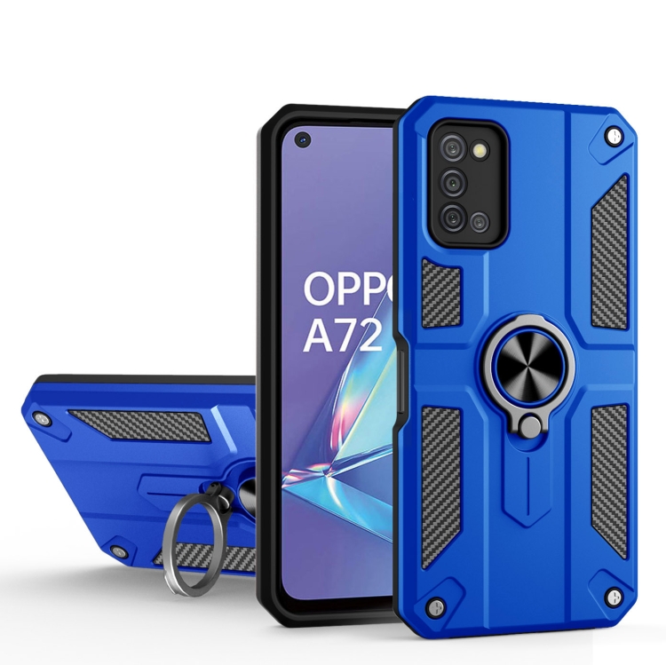 

Carbon Fiber Pattern PC + TPU Protective Case with Ring Holder For OPPO A50 / A72(Dark Blue)