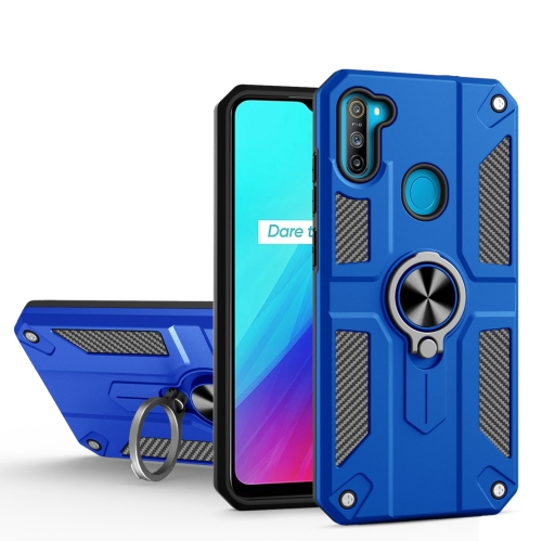 

Carbon Fiber Pattern PC + TPU Protective Case with Ring Holder For OPPO Realme 5 / C3(Dark Blue)