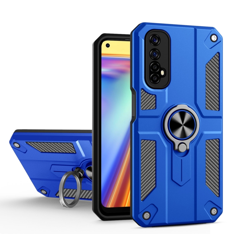 

Carbon Fiber Pattern PC + TPU Protective Case with Ring Holder For OPPO Realme 7(Dark Blue)