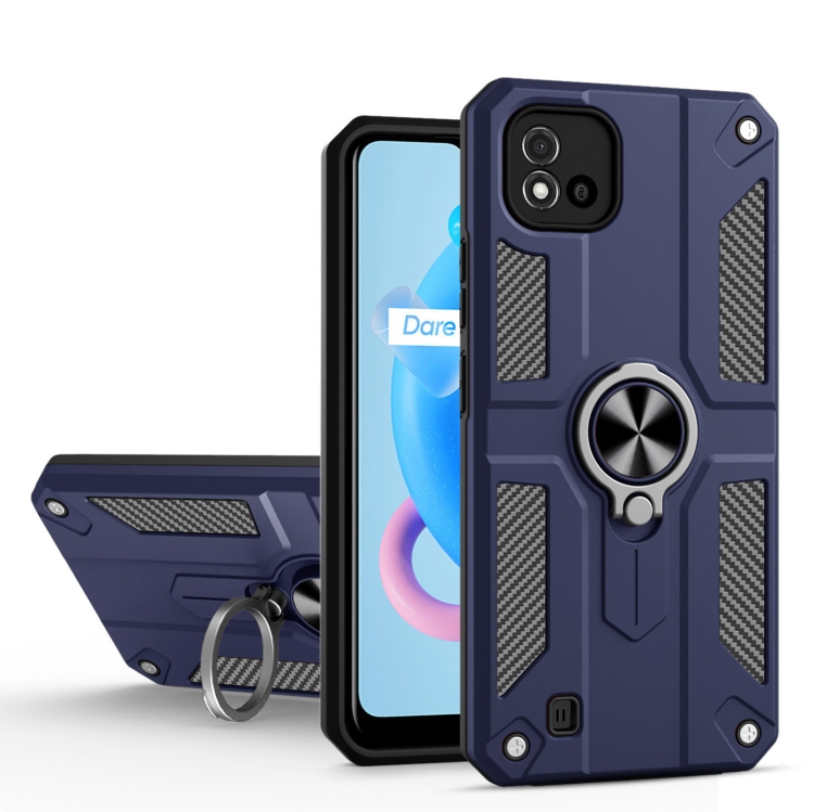 

Carbon Fiber Pattern PC + TPU Protective Case with Ring Holder For OPPO Realme C20(Sapphire Blue)