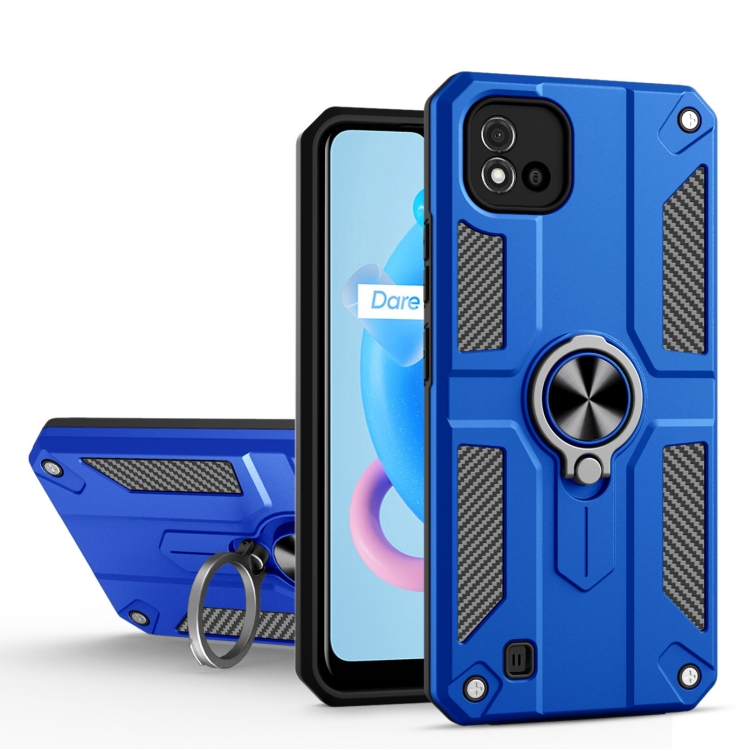 

Carbon Fiber Pattern PC + TPU Protective Case with Ring Holder For OPPO Realme C20(Dark Blue)