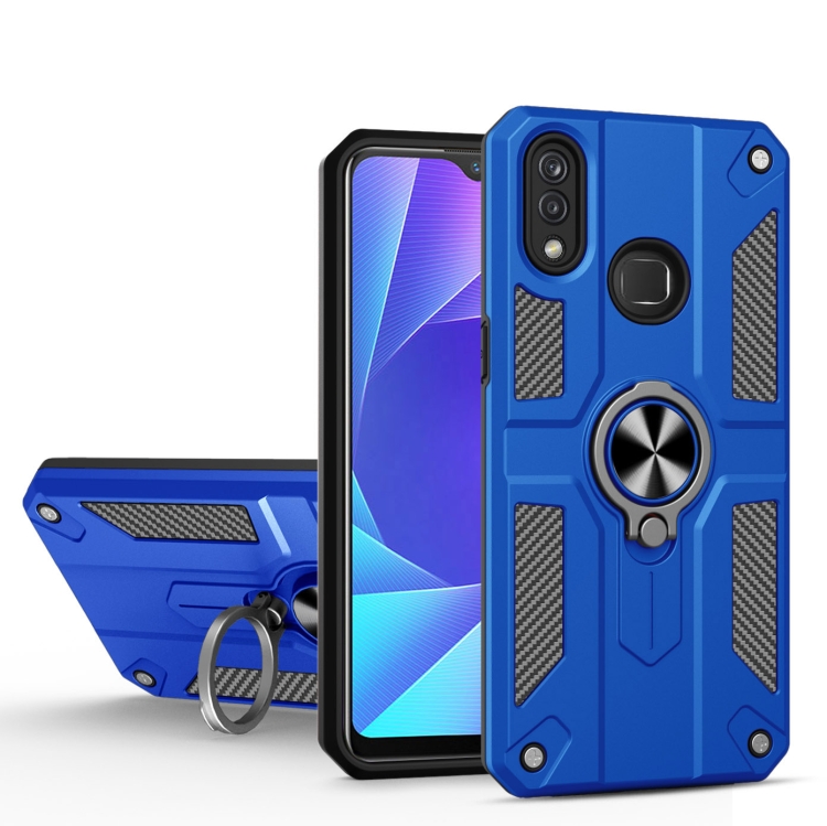 

Carbon Fiber Pattern PC + TPU Protective Case with Ring Holder For vivo Y95(Dark Blue)