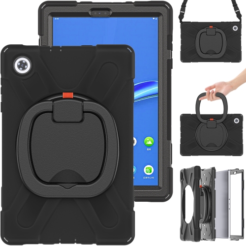 

For Lenovo Tab M10 Plus Silicone + PC Protective Case with Holder & Shoulder Strap(Black)