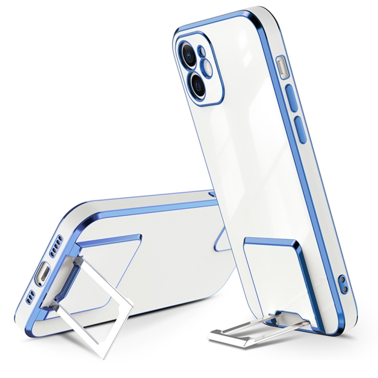 

Electroplating Protective Cover Casem with Holder Function For iPhone 11 Pro(Blue)