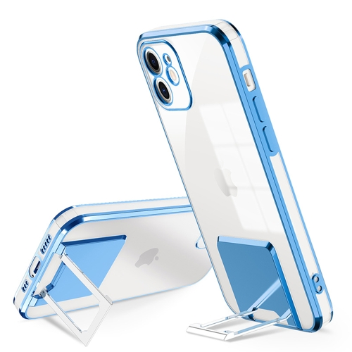 

Electroplating Transparent Protective Cover Casem with Holder Function For iPhone 11 Pro(Blue)