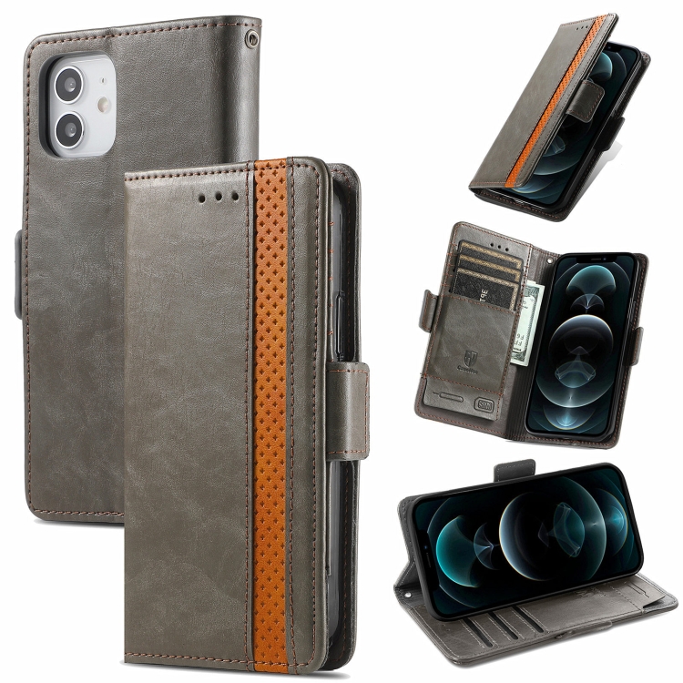 

CaseNeo Business Splicing Dual Magnetic Buckle Horizontal Flip PU Leather Case with Holder & Card Slots & Wallet For iPhone 13(Grey)
