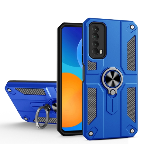 

For Huawei Y7a Carbon Fiber Pattern PC + TPU Protective Case with Ring Holder(Dark Blue)