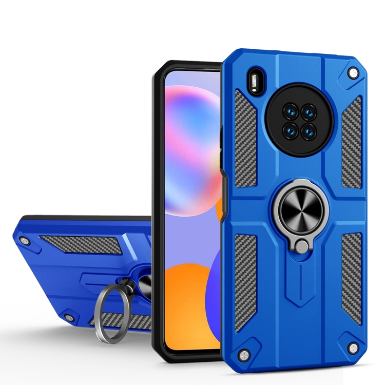 

For Huawei Y9a Carbon Fiber Pattern PC + TPU Protective Case with Ring Holder(Dark Blue)